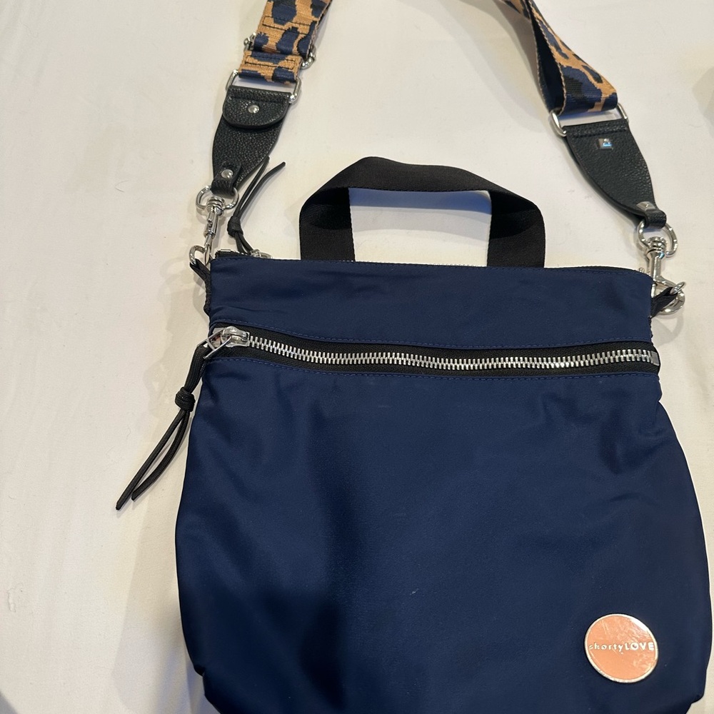 Chic Navy Crossbody Bag with Leopard Strap